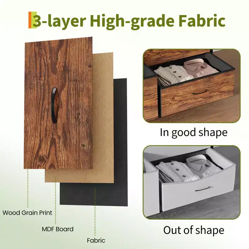 Meuble TV de 160 cm avec 8 tiroirs en tissu, meuble TV pour téléviseurs de 45 à 65 pouces, meuble de rangement en métal et bois pour salon et chambre à coucher