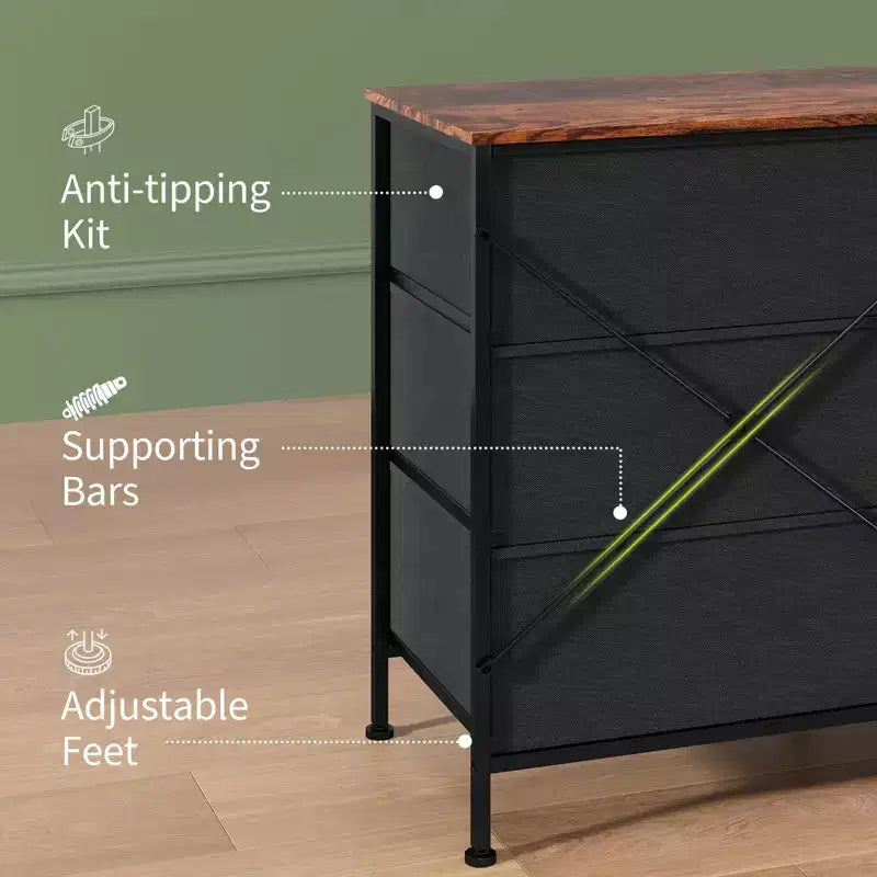 Meuble TV de 160 cm avec 8 tiroirs en tissu, meuble TV pour téléviseurs de 45 à 65 pouces, meuble de rangement en métal et bois pour salon et chambre à coucher