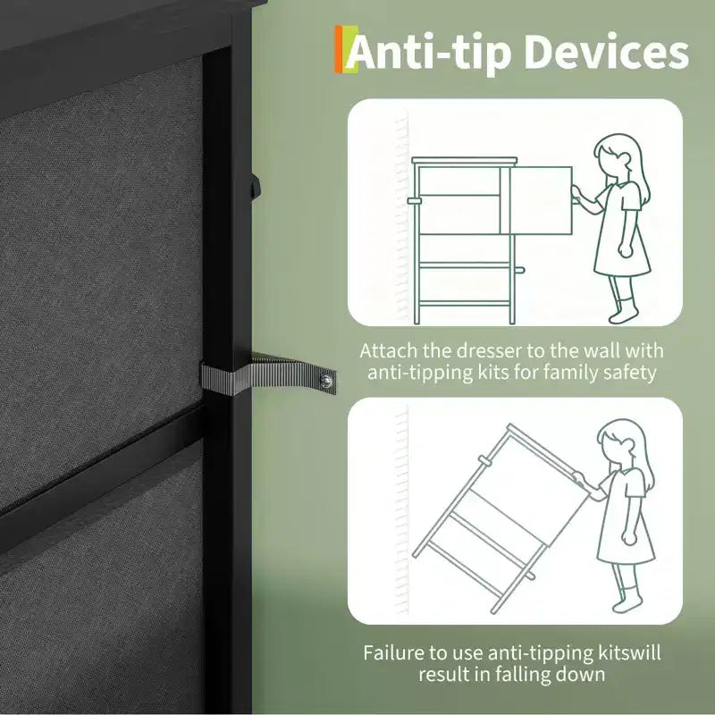 Meuble TV de 160 cm avec 8 tiroirs en tissu, meuble TV pour téléviseurs de 45 à 65 pouces, meuble de rangement en métal et bois pour salon et chambre à coucher
