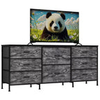 Meuble TV de 160 cm avec 8 tiroirs en tissu, meuble TV pour téléviseurs de 45 à 65 pouces, meuble de rangement en métal et bois pour salon et chambre à coucher