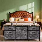 Meuble TV de 160 cm avec 8 tiroirs en tissu, meuble TV pour téléviseurs de 45 à 65 pouces, meuble de rangement en métal et bois pour salon et chambre à coucher