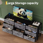 Meuble TV de 160 cm avec 8 tiroirs en tissu, meuble TV pour téléviseurs de 45 à 65 pouces, meuble de rangement en métal et bois pour salon et chambre à coucher