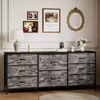 Meuble TV de 160 cm avec 8 tiroirs en tissu, meuble TV pour téléviseurs de 45 à 65 pouces, meuble de rangement en métal et bois pour salon et chambre à coucher