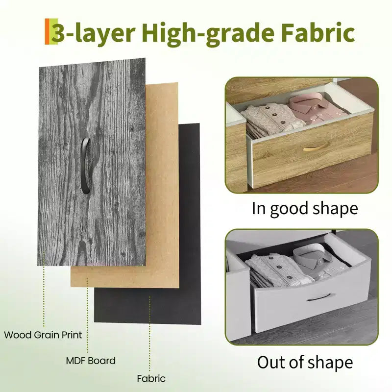 Meuble TV de 160 cm avec 8 tiroirs en tissu, meuble TV pour téléviseurs de 45 à 65 pouces, meuble de rangement en métal et bois pour salon et chambre à coucher