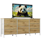 Meuble TV de 160 cm avec 8 tiroirs en tissu, meuble TV pour téléviseurs de 45 à 65 pouces, meuble de rangement en métal et bois pour salon et chambre à coucher