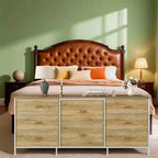 Meuble TV de 160 cm avec 8 tiroirs en tissu, meuble TV pour téléviseurs de 45 à 65 pouces, meuble de rangement en métal et bois pour salon et chambre à coucher
