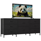 Meuble TV de 160 cm avec 8 tiroirs en tissu, meuble TV pour téléviseurs de 45 à 65 pouces, meuble de rangement en métal et bois pour salon et chambre à coucher
