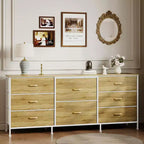 Meuble TV de 160 cm avec 8 tiroirs en tissu, meuble TV pour téléviseurs de 45 à 65 pouces, meuble de rangement en métal et bois pour salon et chambre à coucher