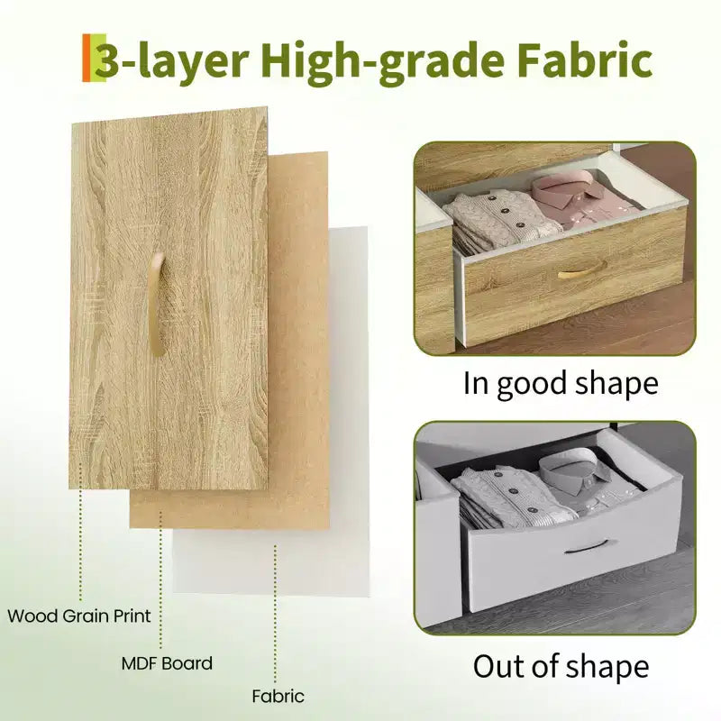 Meuble TV de 160 cm avec 8 tiroirs en tissu, meuble TV pour téléviseurs de 45 à 65 pouces, meuble de rangement en métal et bois pour salon et chambre à coucher