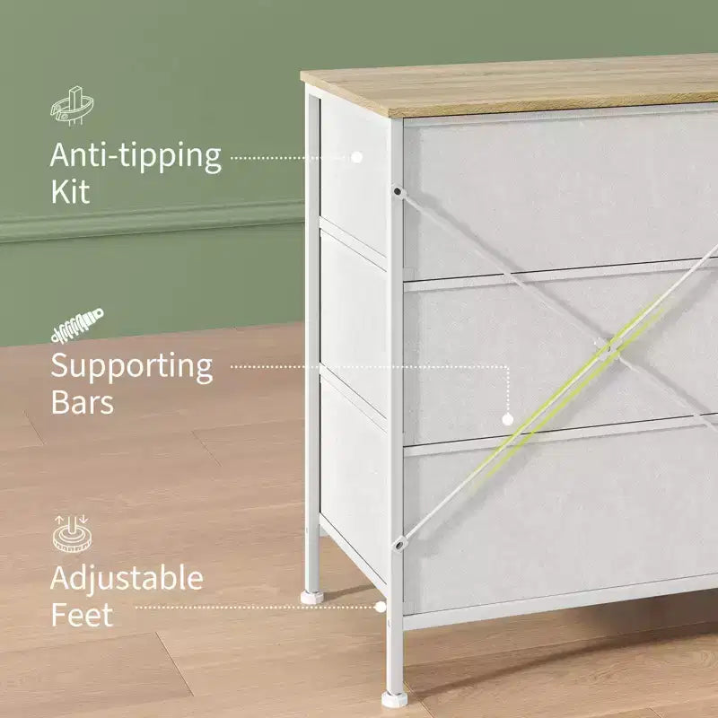 Meuble TV de 160 cm avec 8 tiroirs en tissu, meuble TV pour téléviseurs de 45 à 65 pouces, meuble de rangement en métal et bois pour salon et chambre à coucher