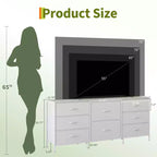 Meuble TV de 160 cm avec 8 tiroirs en tissu, meuble TV pour téléviseurs de 45 à 65 pouces, meuble de rangement en métal et bois pour salon et chambre à coucher