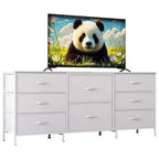 Meuble TV de 160 cm avec 8 tiroirs en tissu, meuble TV pour téléviseurs de 45 à 65 pouces, meuble de rangement en métal et bois pour salon et chambre à coucher