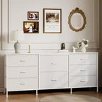 Meuble TV de 160 cm avec 8 tiroirs en tissu, meuble TV pour téléviseurs de 45 à 65 pouces, meuble de rangement en métal et bois pour salon et chambre à coucher