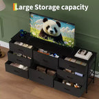 Meuble TV de 160 cm avec 8 tiroirs en tissu, meuble TV pour téléviseurs de 45 à 65 pouces, meuble de rangement en métal et bois pour salon et chambre à coucher