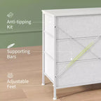 Meuble TV de 160 cm avec 8 tiroirs en tissu, meuble TV pour téléviseurs de 45 à 65 pouces, meuble de rangement en métal et bois pour salon et chambre à coucher