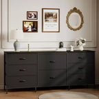 Meuble TV de 160 cm avec 8 tiroirs en tissu, meuble TV pour téléviseurs de 45 à 65 pouces, meuble de rangement en métal et bois pour salon et chambre à coucher