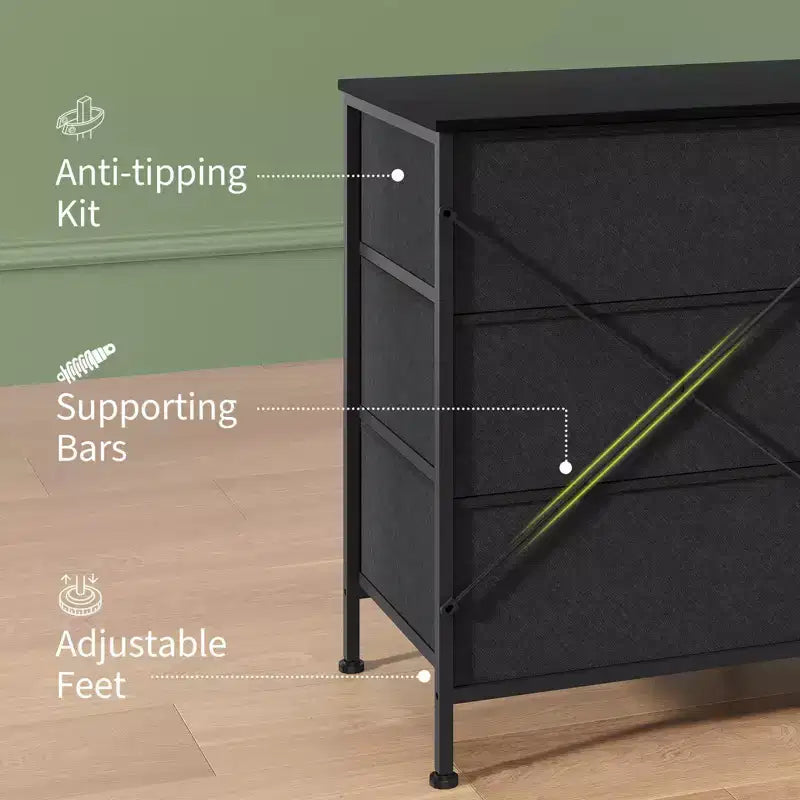 Meuble TV de 160 cm avec 8 tiroirs en tissu, meuble TV pour téléviseurs de 45 à 65 pouces, meuble de rangement en métal et bois pour salon et chambre à coucher