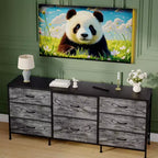 Meuble TV de 160 cm avec 8 tiroirs en tissu, meuble TV pour téléviseurs de 45 à 65 pouces, meuble de rangement en métal et bois pour salon et chambre à coucher