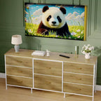 Meuble TV de 160 cm avec 8 tiroirs en tissu, meuble TV pour téléviseurs de 45 à 65 pouces, meuble de rangement en métal et bois pour salon et chambre à coucher