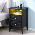 Karl Home 15.75 Inch 2 Drawer Nightstand with Shelf Power Outlets and RGB LED Lights