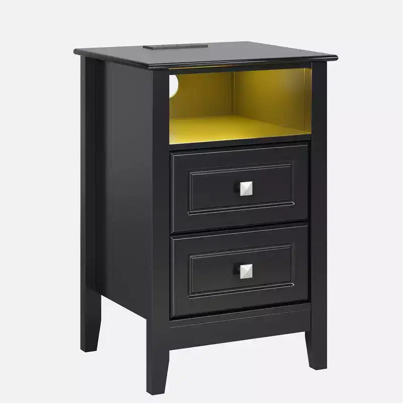 Table de Chevet Karl Home 15,75 Pouces avec 2 Tiroirs, Étagère, Prises Électriques et Lumières LED RGB