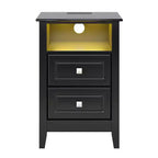 Table de Chevet Karl Home 15,75 Pouces avec 2 Tiroirs, Étagère, Prises Électriques et Lumières LED RGB