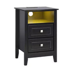 Table de Chevet Karl Home 15,75 Pouces avec 2 Tiroirs, Étagère, Prises Électriques et Lumières LED RGB