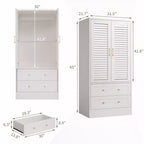 Armoire à persiennes 65", placard en bois durable avec tiroirs et tringle à vêtements, usage multiple pour la buanderie et l'entrée