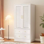 Armoire à persiennes 65", placard en bois durable avec tiroirs et tringle à vêtements, usage multiple pour la buanderie et l'entrée