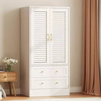 Armoire à persiennes 65", placard en bois durable avec tiroirs et tringle à vêtements, usage multiple pour la buanderie et l'entrée