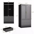 Armoire à persiennes 65", placard en bois durable avec tiroirs et tringle à vêtements, usage multiple pour la buanderie et l'entrée