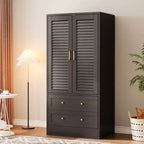 Armoire à persiennes 65", placard en bois durable avec tiroirs et tringle à vêtements, usage multiple pour la buanderie et l'entrée
