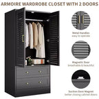 Armoire à persiennes 65", placard en bois durable avec tiroirs et tringle à vêtements, usage multiple pour la buanderie et l'entrée