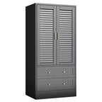Armoire à persiennes 65", placard en bois durable avec tiroirs et tringle à vêtements, usage multiple pour la buanderie et l'entrée