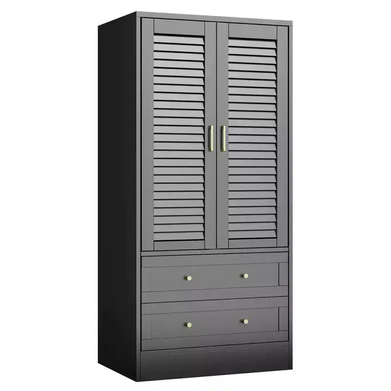 Armoire à persiennes 65", placard en bois durable avec tiroirs et tringle à vêtements, usage multiple pour la buanderie et l'entrée