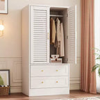 Armoire à persiennes 65", placard en bois durable avec tiroirs et tringle à vêtements, usage multiple pour la buanderie et l'entrée