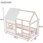 Lit cabane Bellemave avec lumières LED 7 couleurs, cadre de lit cabane en bois avec fenêtre pour enfants