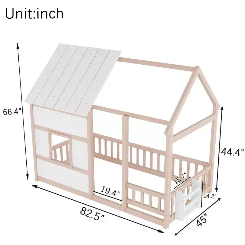 Lit cabane Bellemave avec lumières LED 7 couleurs, cadre de lit cabane en bois avec fenêtre pour enfants