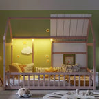 Lit cabane Bellemave avec lumières LED 7 couleurs, cadre de lit cabane en bois avec fenêtre pour enfants