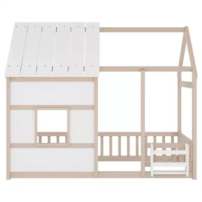 Lit cabane Bellemave avec lumières LED 7 couleurs, cadre de lit cabane en bois avec fenêtre pour enfants