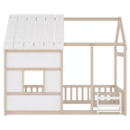 Lit cabane Bellemave avec lumières LED 7 couleurs, cadre de lit cabane en bois avec fenêtre pour enfants