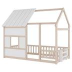 Lit cabane Bellemave avec lumières LED 7 couleurs, cadre de lit cabane en bois avec fenêtre pour enfants