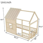 Lit cabane Bellemave avec lumières LED 7 couleurs, cadre de lit cabane en bois avec fenêtre pour enfants