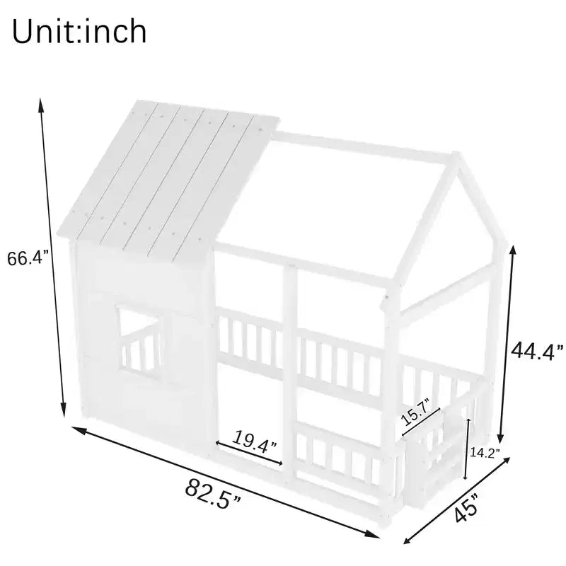 Lit cabane Bellemave avec lumières LED 7 couleurs, cadre de lit cabane en bois avec fenêtre pour enfants