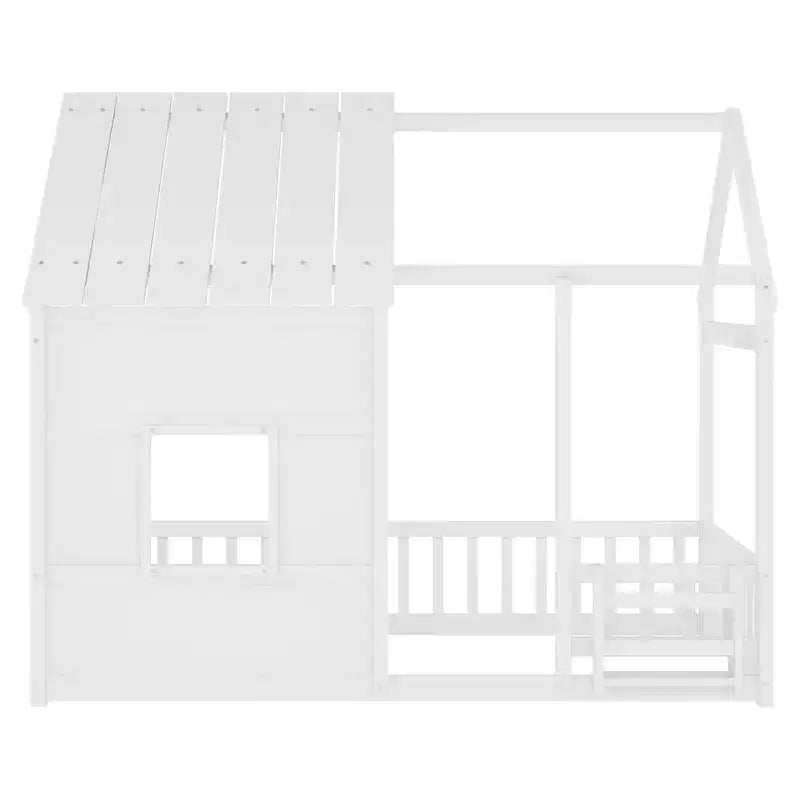 Lit cabane Bellemave avec lumières LED 7 couleurs, cadre de lit cabane en bois avec fenêtre pour enfants