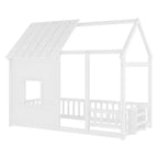 Lit cabane Bellemave avec lumières LED 7 couleurs, cadre de lit cabane en bois avec fenêtre pour enfants