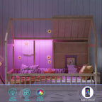 Lit cabane Bellemave avec lumières LED 7 couleurs, cadre de lit cabane en bois avec fenêtre pour enfants