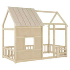 Lit cabane Bellemave avec lumières LED 7 couleurs, cadre de lit cabane en bois avec fenêtre pour enfants