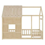 Lit cabane Bellemave avec lumières LED 7 couleurs, cadre de lit cabane en bois avec fenêtre pour enfants