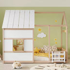 Lit cabane Bellemave avec lumières LED 7 couleurs, cadre de lit cabane en bois avec fenêtre pour enfants